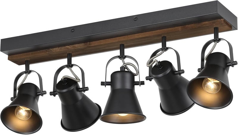 KEESFU 5-Light Track Lighting Kit,Black Semi Flush Mount Ceiling Light with 5 Rotatable Light Heads,Modern Farmhouse Lighting for Livingroom,Bedroom,Hallway,Art Wall,Bathroom,Kitchen.(5-Light) - Image 1
